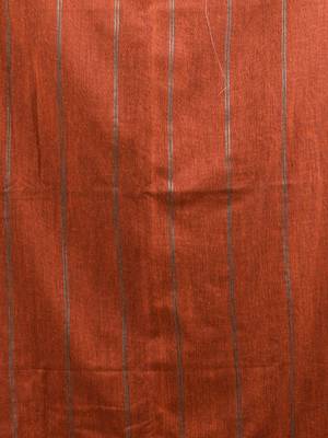 Orange cotton handspun soft saree with stripe pattern 4