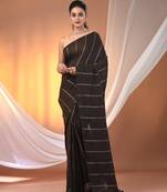 Brown cotton handspun soft saree with stripe pattern
