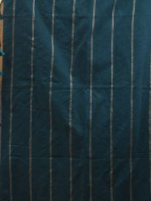 Teal cotton handspun soft saree with stripe pattern 4