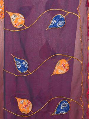 Lilac dual tone mulmul cotton soft saree with applique work Without blouse 4