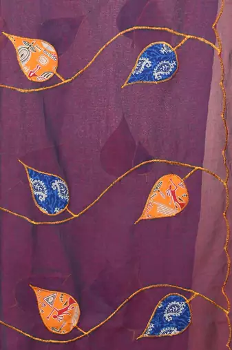 Lilac dual tone mulmul cotton soft saree with applique work Without blouse