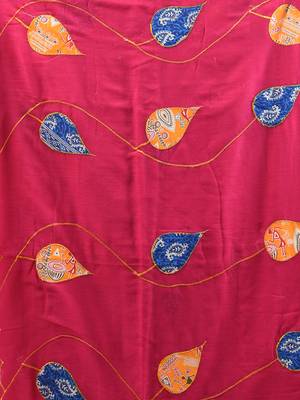 Pink mulmul cotton soft saree with applique work Without blouse 4