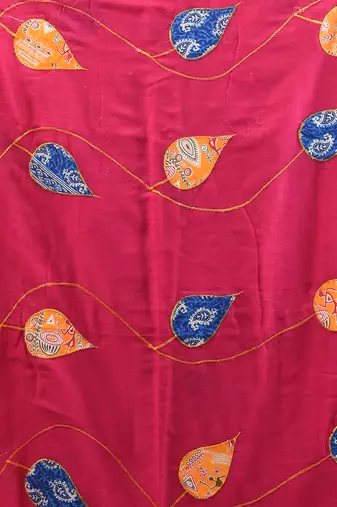 Pink mulmul cotton soft saree with applique work Without blouse