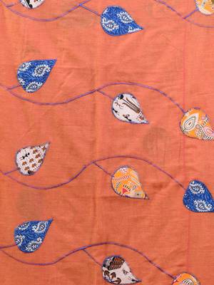 Orange mulmul cotton soft saree with applique work Without blouse 4