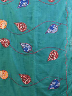 Sea green mulmul cotton soft saree with applique work Without blouse 4