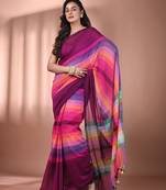 Magenta and multicolor colorblocked mulmul cotton saree Without blouse