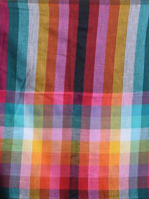Sapphire blue and multicolor colorblocked mulmul cotton saree Without blouse 4
