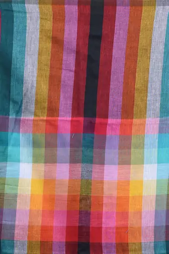 Sapphire blue and multicolor colorblocked mulmul cotton saree Without blouse