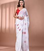 All over thread embroidery white mulmul cotton saree Without blouse
