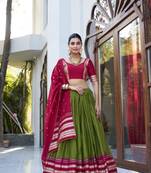 Green Chanderi Zari Weaving Work Border lehenga choli