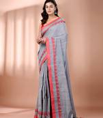 Grey cotton soft saree with woven heart borders