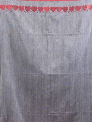 Grey cotton soft saree with woven heart borders 4