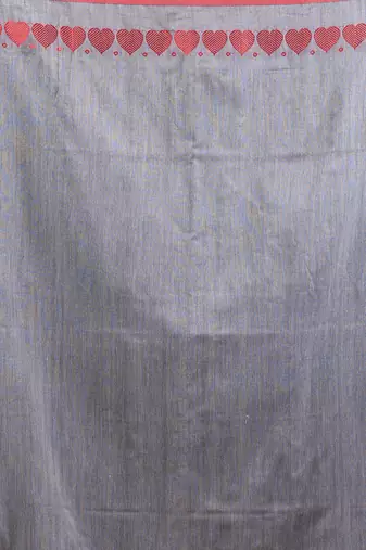 Grey cotton soft saree with woven heart borders