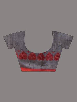 Grey cotton soft saree with woven heart borders 5