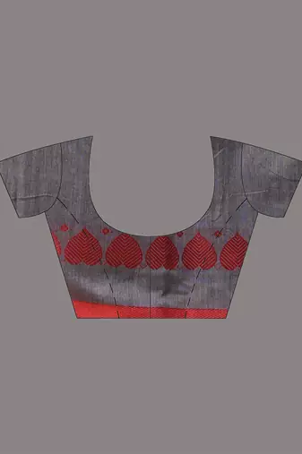 Grey cotton soft saree with woven heart borders