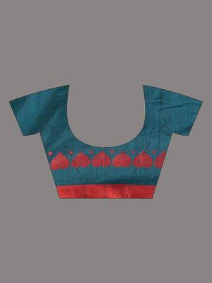 Teal cotton soft saree with woven heart borders 5