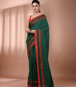 Green cotton soft saree with woven heart borders