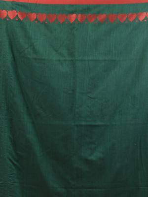Green cotton soft saree with woven heart borders 4