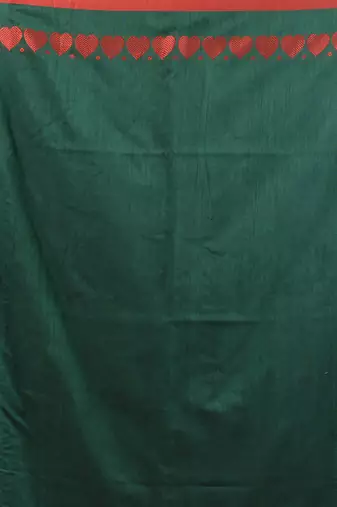 Green cotton soft saree with woven heart borders