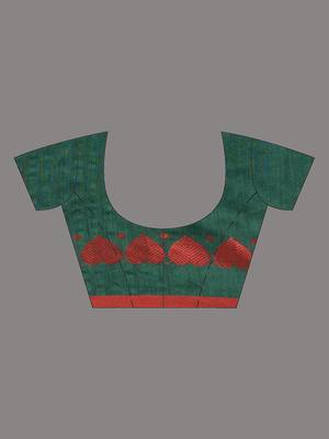 Green cotton soft saree with woven heart borders 5