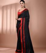 Black cotton soft saree with woven heart borders