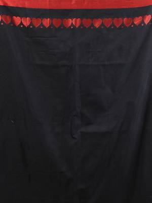 Black cotton soft saree with woven heart borders 4