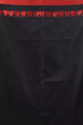 Black cotton soft saree with woven heart borders