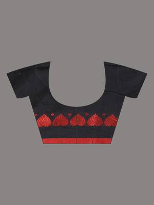 Black cotton soft saree with woven heart borders 5