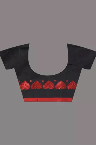 Black cotton soft saree with woven heart borders