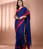 Royal blue cotton soft saree with woven heart borders