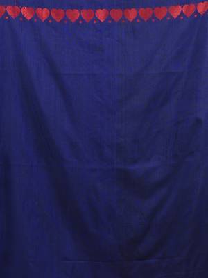 Royal blue cotton soft saree with woven heart borders 4
