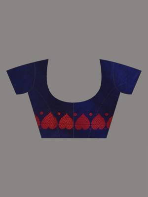 Royal blue cotton soft saree with woven heart borders 5