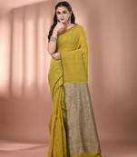 Corn yellow cotton soft saree with contrast beige pallu