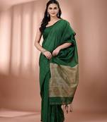 Green cotton soft saree with contrast beige pallu