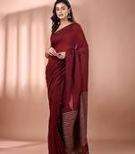 Dark red cotton soft saree with stripes pallu