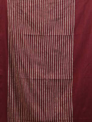 Dark red cotton soft saree with stripes pallu 4