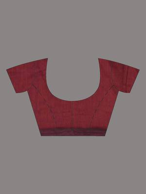Dark red cotton soft saree with stripes pallu 5