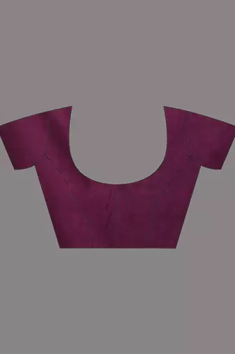 Magenta cotton handspun soft saree with pompom
