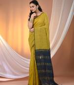 Corn yellow cotton soft saree with zari stripe pallu