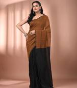 Mastard cotton soft saree with contrast black pallu