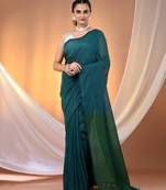 Teal cotton soft saree with contrast green pallu