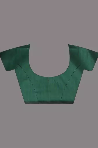 Teal cotton soft saree with contrast green pallu