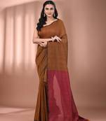 Mustard cotton soft saree with contrast magenta pallu