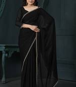 Black Handwork Diamond Border Satin Silk Saree