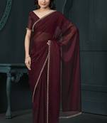 Maroon Handwork Diamond Border Satin Silk Saree