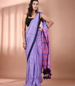 Lavender cotton soft saree with stripe pallu