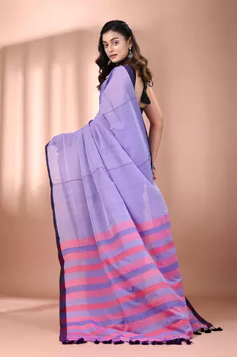 Lavender cotton soft saree with stripe pallu