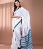White cotton soft saree with stripe pallu