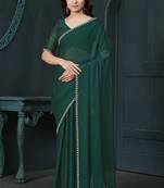 Green Handwork Diamond Border Satin Silk Saree