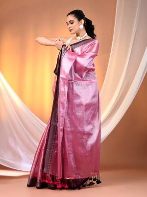 Pink shimmer tissue saree with nakshi borders 2